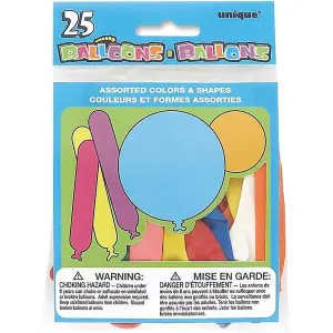 Unique Party orted Sizes Latex Balloons (Pack of 25) Multicoloured (One Size)