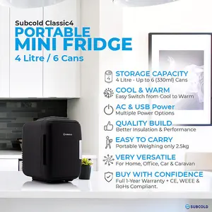 Subcold Classic 4L Mini Fridge - Black