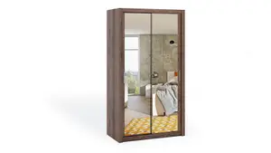 Bono Mirrored Sliding Door Wardrobe in Oak Monastery - Compact Design for Small Spaces - W1200mm x H2150mm x D620mm