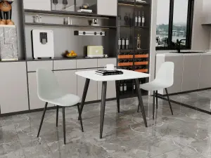 Core Products Aspen White 80cm Square Dining Table with 2 Light Grey Plastic Curve Design Chairs