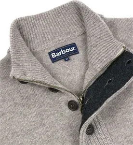 Men's Barbour Patch Half Button Lambswool Sweater - Stone - UK: S