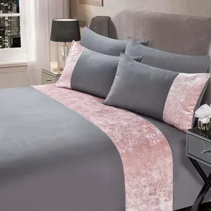 Sienna Crushed Velvet Duvet Cover with Pillow Case Set - Silver Blush, Single