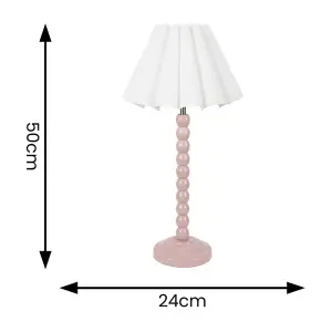 ValueLights Bobbins Painted Rose Table Lamp with White Scallop Tapered Lamp Shade