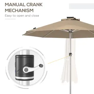 Outsunny Solar Patio Garden Parasol with Lights for Outdoor, Khaki