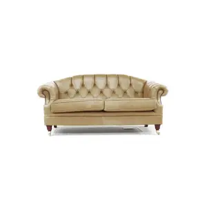 Chesterfield 3 Seater Old English Parchment Real Leather Sofa In Custom Made Victoria Style