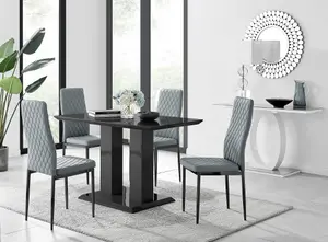 Furniturebox Imperia 4 Modern Black High Gloss Dining Table and 4 Grey Milan Black Leg Chairs