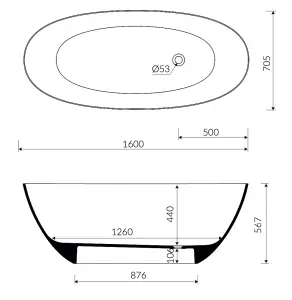 Marco Tielle Marcello Matte White Luxury Freestanding Resin Stone Bath 1600x705mm