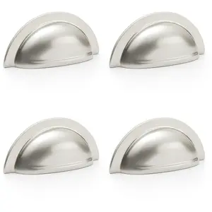 4 PACK - Ridged Cup Handle - Satin Nickel - 76mm Centres Solid Brass Shaker Drawer Pull