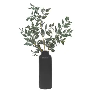 URBNLIVING Height 28.5cm Porcelain Ceramic Black Large Lined Design Bottle Table Vase Decorative