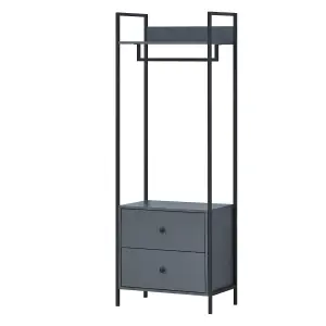 Zahra Open Wardrobe with 2 Drawers In Dark Grey With Metal Frame