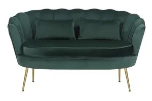 2 Seater Loveseat Small Sofa in Velvet Bottle Green Fabric