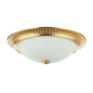 Traditional Brushed Gold Flush Ceiling Light Fitting with Opal Glass Diffuser