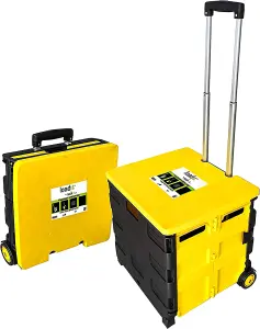 LoadIt Shopping Grocery Box Trolley on Wheels, Folding Foldable Trolley Box Cart for Teachers, Extendable Handle, 40kg Capacity