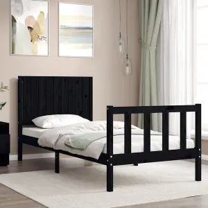 Berkfield Bed Frame with Headboard Black 90x200 cm Solid Wood