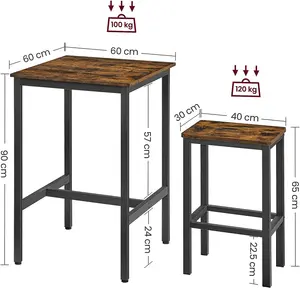 VASAGLE Dining Table and Chairs Set, Bar Table and Stools Set, 60 x 60 x 90 cm Small Kitchen Table, 30 x 40 x 65 cm Chairs