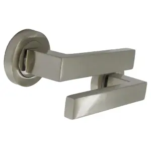 Cafri Door Handle Modern Satin Nickel Rectangular Lever on Rose Internal + 64mm Latch & Hinges