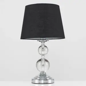 ValueLights Gatto Modern Polished Chrome & Acrylic Ball Touch Table Lamp with Black Tapered Light Shade