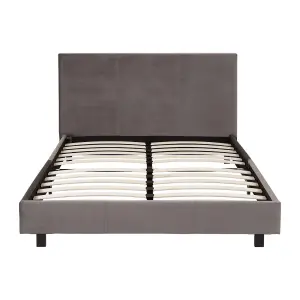 Interiors By Premier Compact Bed In Box In Brushed Steel Velvet, Minimalist Bed For Bedroom, Sturdy Bed With Vertical Stitching