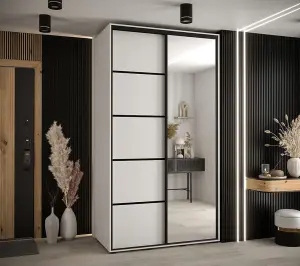 Elegant White Cannes V Sliding Wardrobe H2050mm W1300mm D600mm with Customisable Black Steel Handles