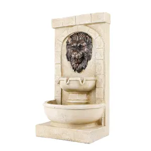 Solar Powered Lion Head Stone Effect Weatherproof  Outdoor Garden Water Feature Fountain