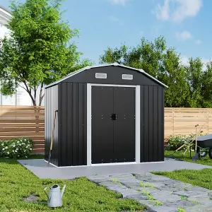 Large Charcoal Black Galvanized Steel Acrylic Storage Shed Slope Roof Double Door