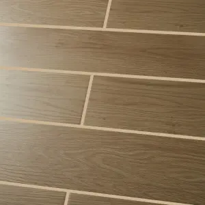 Colours Arrezo Beige Matt Wood effect Porcelain Wall & floor Tile Sample