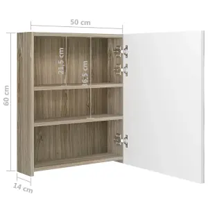 Berkfield LED Bathroom Mirror Cabinet White and Oak 50x14x60 cm