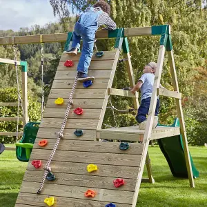 Rebo Wooden Climbing Frame with Swings, 6+8FT Slides & Climbing Wall - Crestone