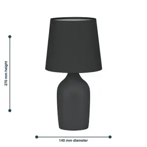 First Choice Lighting Set of 2 Smooth Black Ceramic 27cm Table Lamps With Maching Shades