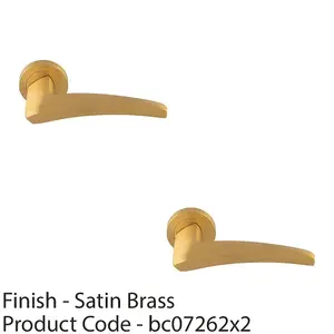 2 PACK - Premium Elegant Curve Door Handle Set - Satin Brass Bar Lever on Round Rose