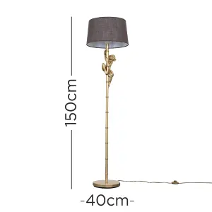 ValueLights Modern Gold Hanging Monkey Design Floor Lamp With Grey Tapered Shade - Includes 6w LED Bulb 3000K Warm White