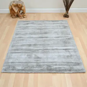 Grey Handmade , Luxurious , Modern , Plain Easy to Clean Viscose Rug for Living Room, Bedroom - 160cm X 230cm