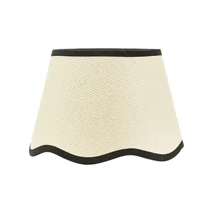 ValueLights Dutton Natural Fabric Black Trim Scallop Edge Ceiling Floor Table Small Lamp Shade with LED Bulb