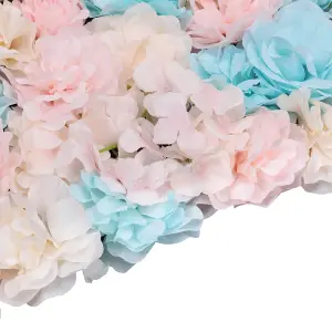 Artificial Flower Wall Backdrop Panel, 60cm x 40cm, Sky Blue & Ivory