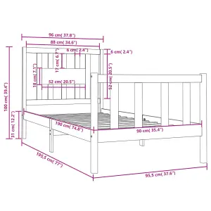 Berkfield Bed Frame Black Solid Wood 90x190 cm 3FT Single