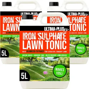 Ultima-Plus XP Iron Sulphate Lawn Tonic Liquid Fertiliser with Seaweed Extract - Provides Greener Grass and Hardens Turf 15L