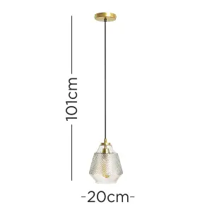 ValueLights Aurelian Brass Ceiling Light Pendant Fitting with Textured Glass Shade - Including Bulb