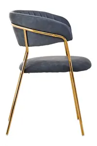 Interiors by Premier Dark Grey Velvet Dining Chair, Modern Dining Armchair, Grey and Gold Luxury Dining Chair for Home, Lounge