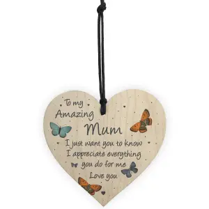 Gift For Mum Wooden Heart Mum Birthday Christmas Gift From Daugther Son Keepsake