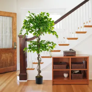 Costway 150 CM Artificial Faux Ficus Tree Fake Greenery Potted Plant with 882 Leaves