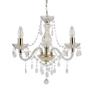 First Choice Lighting Set of 2 Clear and Gold Marie Therese Style 3 x 40W Chandelier