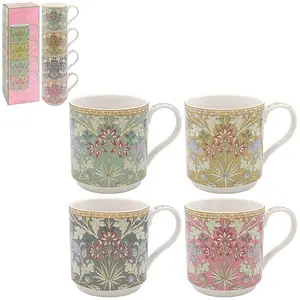 Stacking Mugs 4 Set Hyacinth Flowers Floral Mug Vintage Cups Stackable Assorted