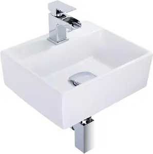 BELOFAY Modern White Square Ceramic Small Sink, Countertop Basin Or Wall Hung Sink with TAP, Bottle Trap & Pop-up Waste