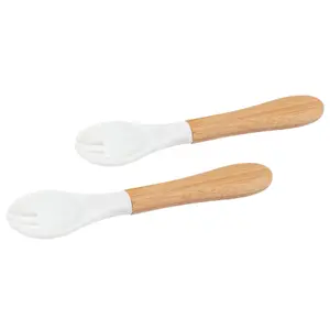 Bamboo Baby Weaning Forks with Silicone Tip - White - Pack of 2