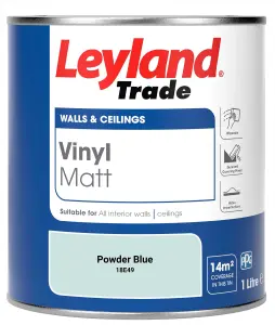 Leyland Trade Vinyl Matt Walls & Ceilings Emulsion Paint Powder Blue (18E49) 1L