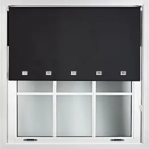 Furnished Made to Measure Blackout Roller Blinds with Square Eyelets - Black Roller Blind (W210cm (L)210cm