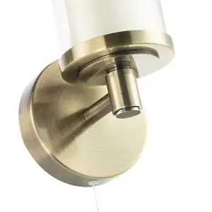 Contemporary Double Glass and Antique Brass Metal Bathroom Wall Lamp IP44 Rated