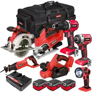 Excel 18V 7 Piece Power Tool Kit with 3 x 4.0Ah Batteries & Charger EXLKIT-16289