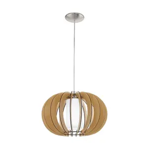 Pendant Ceiling Light Colour Satin Nickel Maple White Wood Glass Bulb E27 1x60W