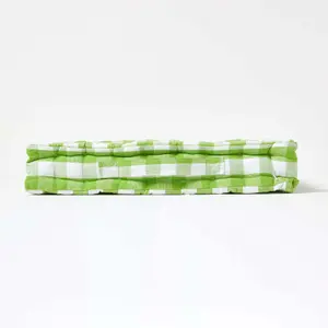 Homescapes Green Block Check Cotton Gingham Floor Cushion, 40 x 40 cm